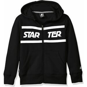 Starter Boys Black Long Sleeve Straight Hem Graphic Full Zip Hoodie Size Small